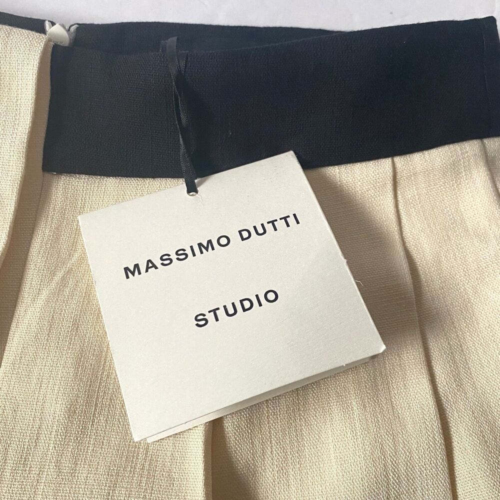 Massimo Dutti Studio Pants Womens 4 Cream Black Contrast Tuxedo Trousers NWT - Picture 7 of 16